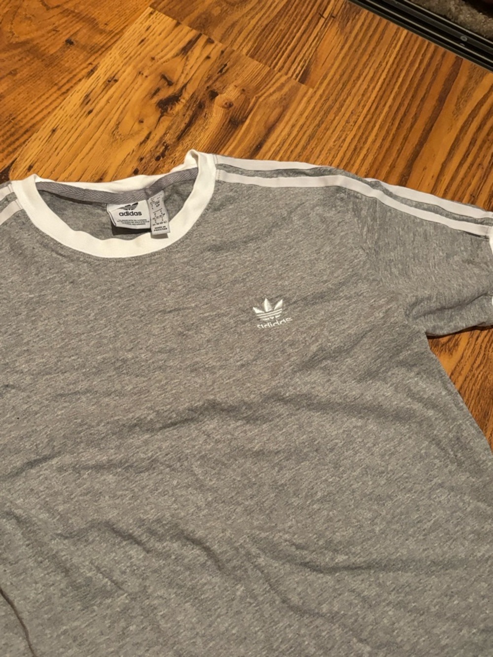 adidas Gray Tee with White Ribbed Collar
